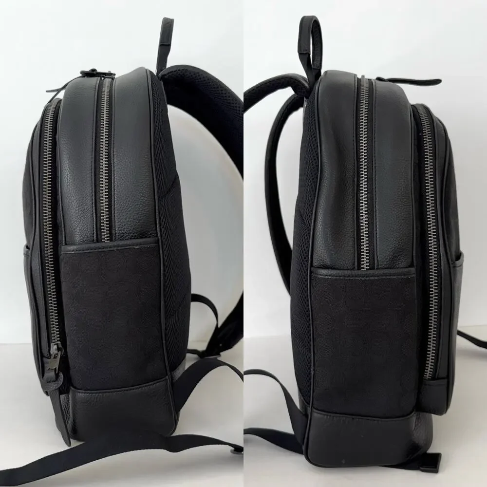 Coach Thompson Signature Jacquard Backpack Bag Varsity Stripe Canvas Leather